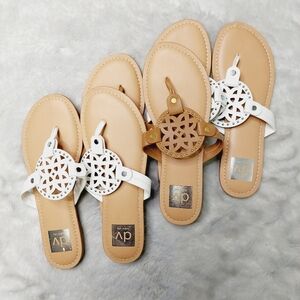 New Dolce Vita Gotie White/Brown Laser Cut Thong Sandals S42